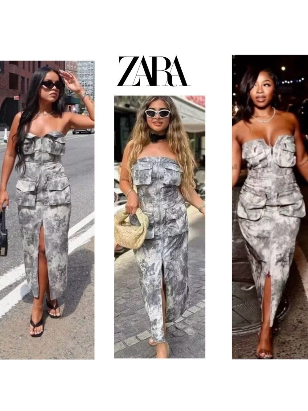Zara gray camo cargo strapless midi maxi tube dress bodycon bloggers fave M NWOT